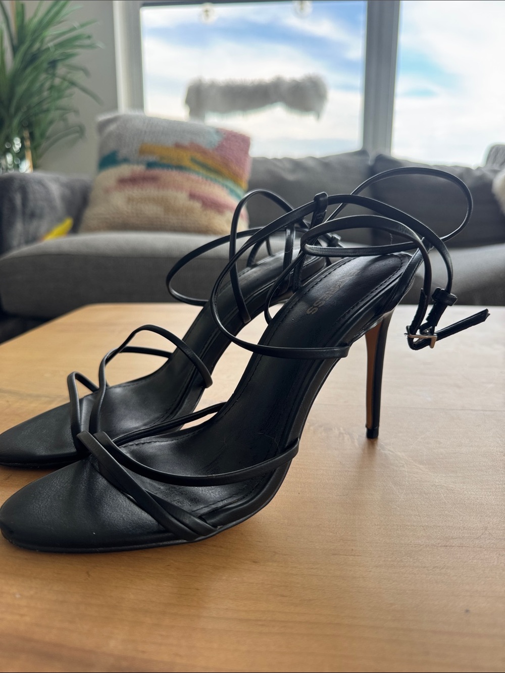 Express Black Strappy Ankle-Tie Heeled Sandals Size 7 Strappy Heels